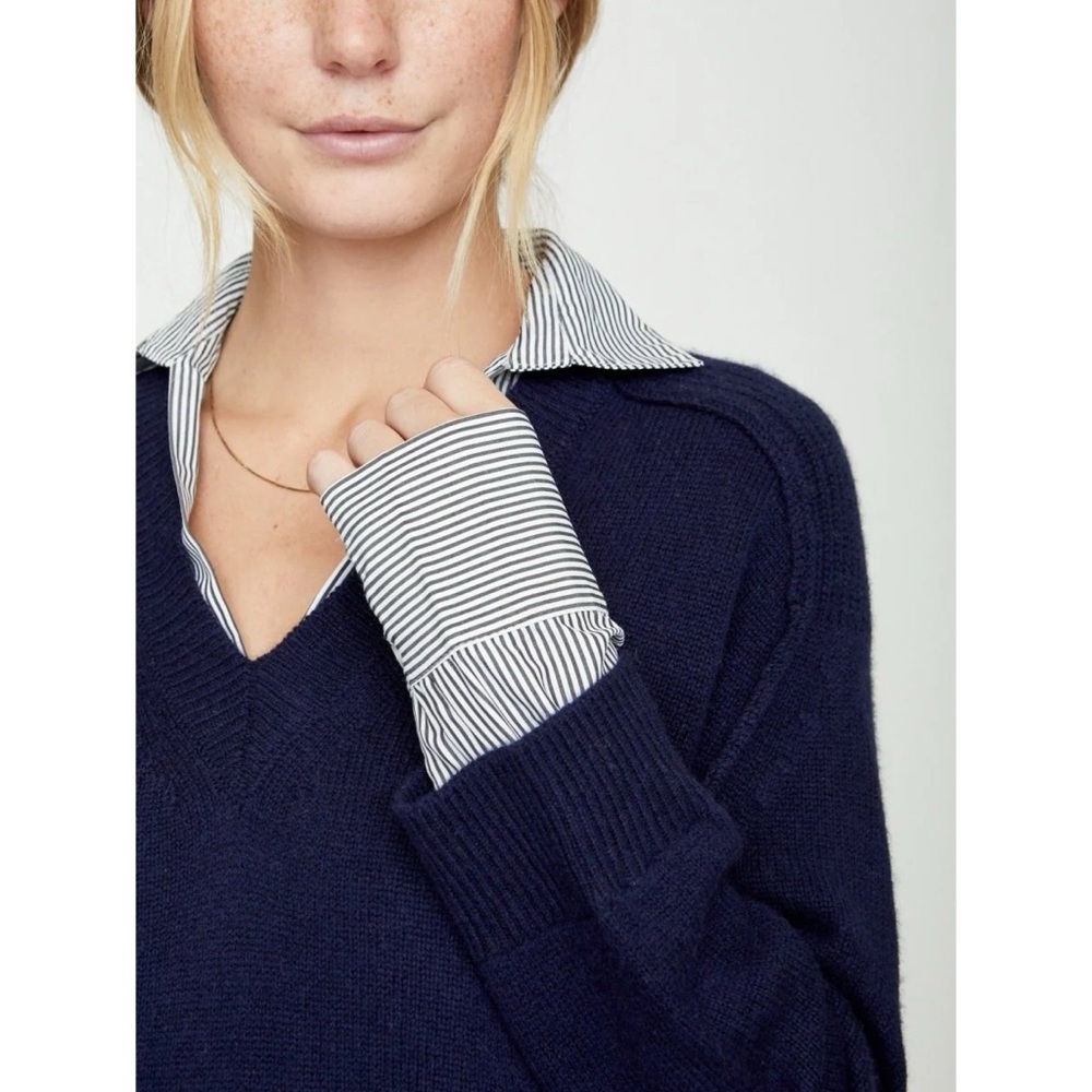 Brochu Walker Navy The Looker Layered V-Neck Sweater M - Picture 2 of 10